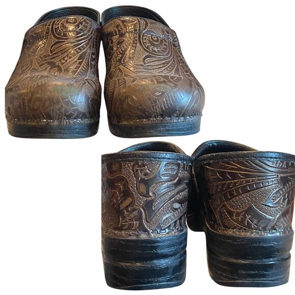 Dansko Embossed Leather Clogs Womens 42 Professional Comfort Boho Workwear Nurse - Picture 5 of 11
